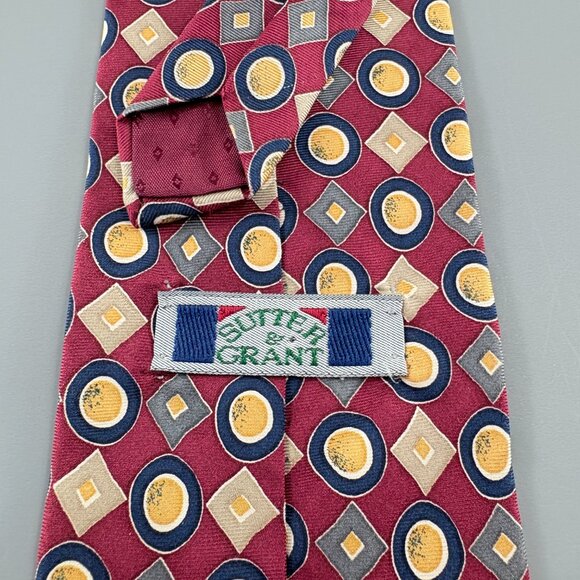 Sutter & Grant Red / Yellow Geometric Extra Long Men's Tie 4' x 62" Vintage - Picture 3 of 4
